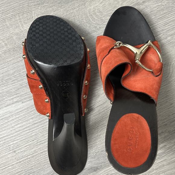 Auth Gucci Platform Horsebit Open-Toe Mules Sandals Orange Size EUR 37.5 - Picture 4 of 5